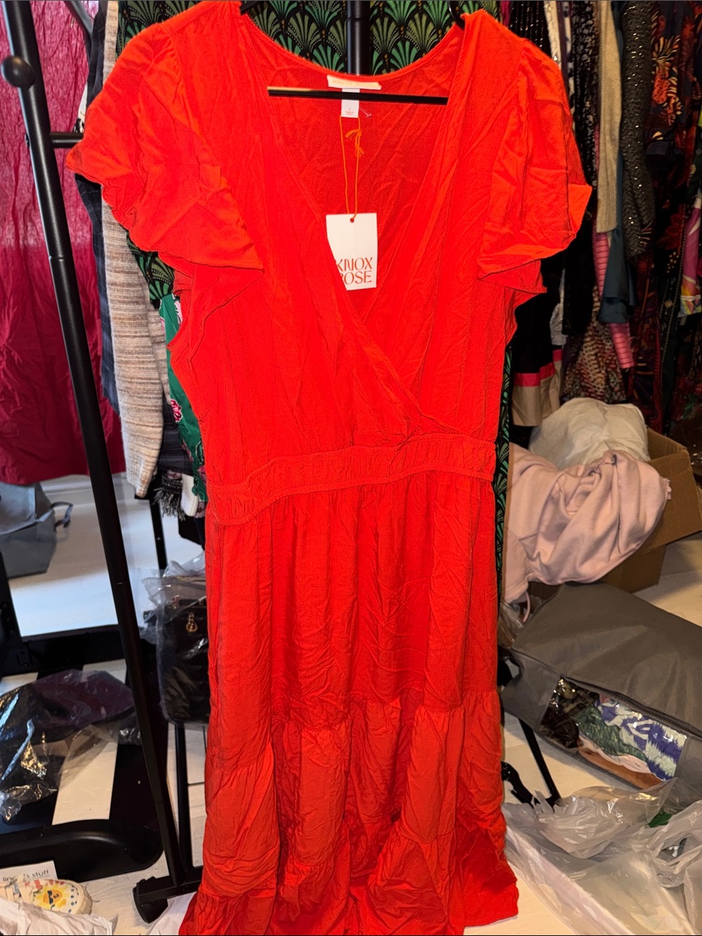 Knox Rose Orange V‑Neck Tiered Maxi Dress - Picture 3 of 9